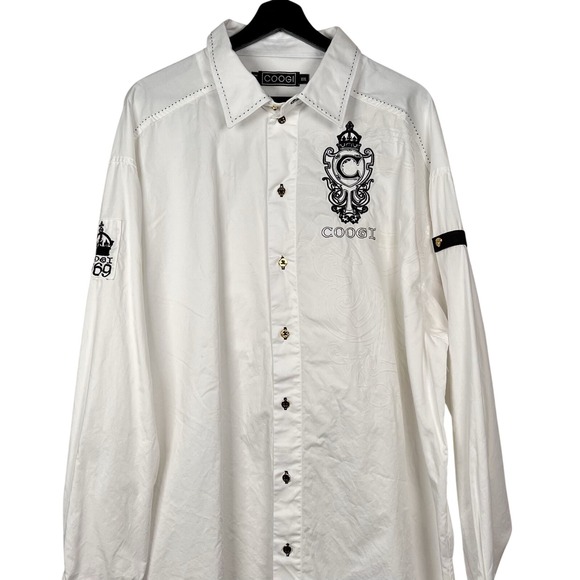 COOGI Men's Button Shirt Sz XXXL White Black Embrodiered Logo Long Sleeve Cotton - Picture 1 of 16